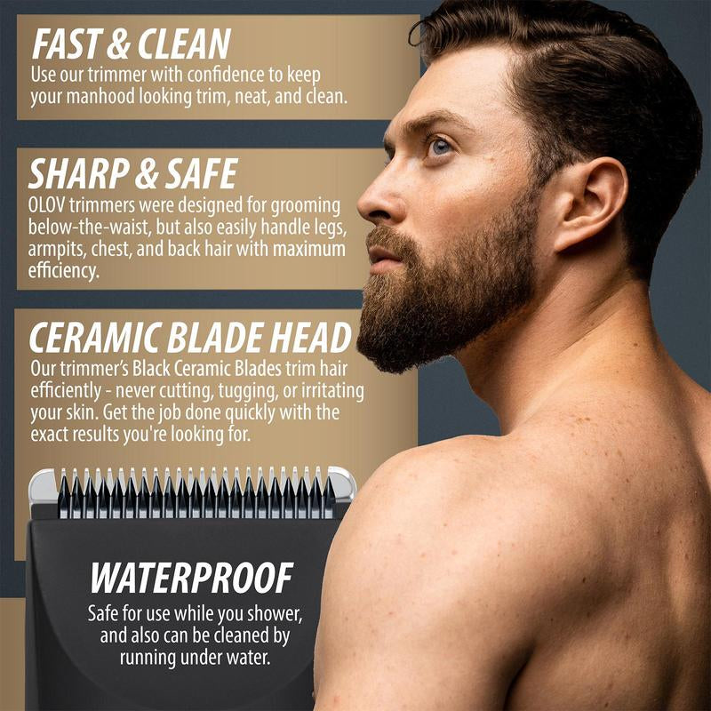 OLOV Electric Body Hair Shaver-Groin Hair Trimmer, Balltrimmer for Men -Replaceable Ceramic Blade Heads,Usbrecharge,Waterproof Male Hygiene Razor Safe Quick Giftscordless Gentle Trimming Fast Trimming