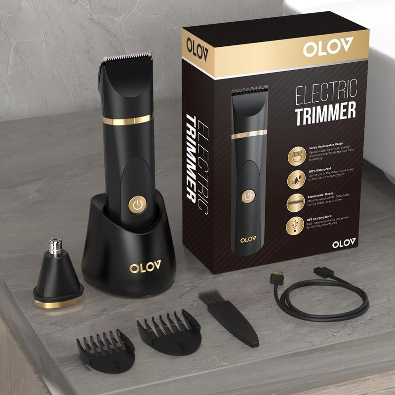 OLOV Electric Body Hair Shaver-Groin Hair Trimmer, Balltrimmer for Men -Replaceable Ceramic Blade Heads,Usbrecharge,Waterproof Male Hygiene Razor Safe Quick Giftscordless Gentle Trimming Fast Trimming