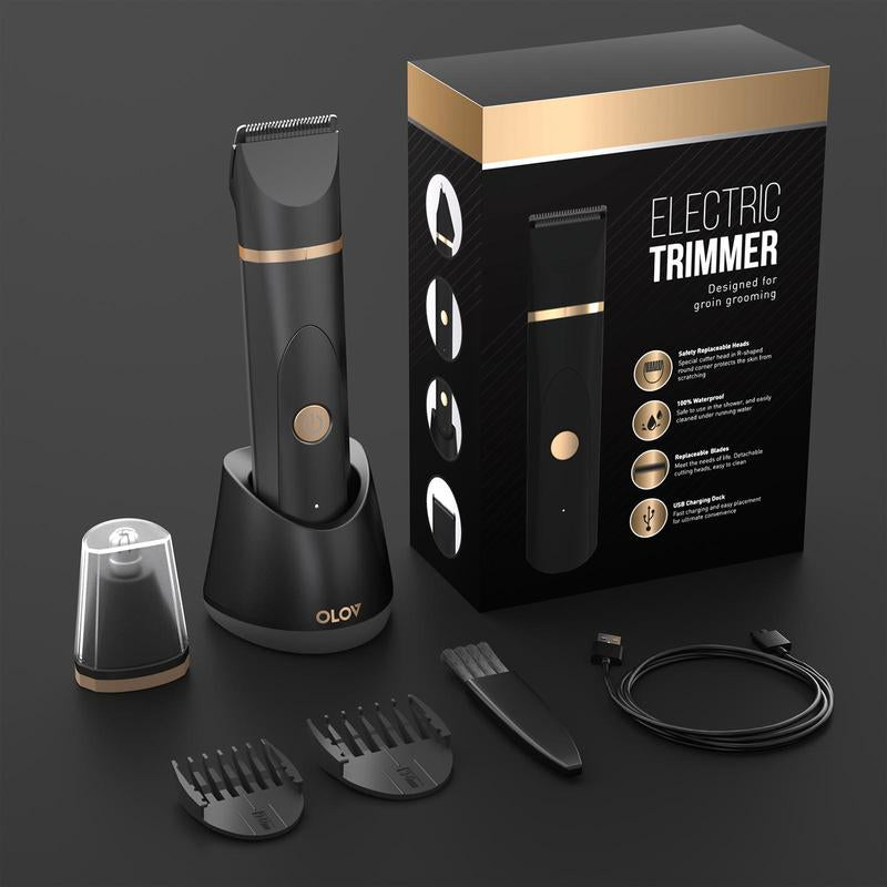 OLOV Electric Body Hair Shaver-Groin Hair Trimmer, Balltrimmer for Men -Replaceable Ceramic Blade Heads,Usbrecharge,Waterproof Male Hygiene Razor Safe Quick Giftscordless Gentle Trimming Fast Trimming